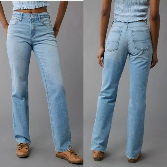 American Eagle Womens Super High Rise Straight Jean Size 8 Light Wash Denim - Picture 1 of 15